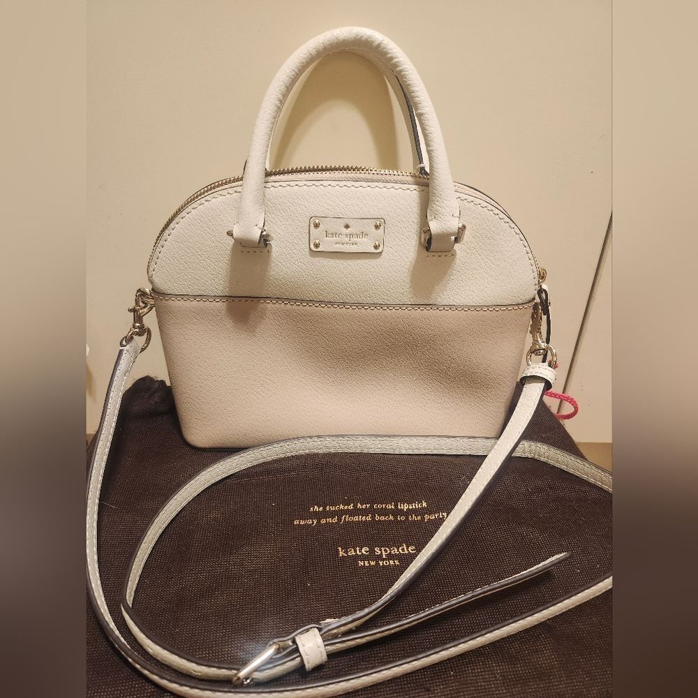 Kate Spade NY White/Nude Leather Domed Satchel/Crossbody Bag Ret.$330 w/Dustbag
